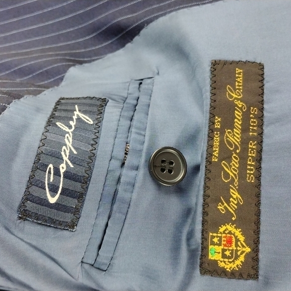 Coppley Navy Blue Pinstripe Wool One Notched Single-Breasted Classic Suit Jacket - Picture 9 of 14